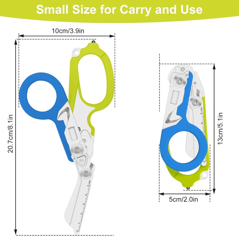 Lemasa6 in 1 Multifunctional Combination Tool, Folding Retractable Emergency Shears, Outdoor Camping Tools, Seat Belt Cutter, Oxygen Cylinder Wrench, Complimentary Adjustable Wrench (blue-green) - Image 2
